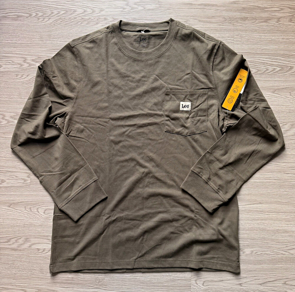 Lee Men's Gray Cotton Jersey Crewneck Pullover Sweatshirt w/ Pocket Logo L